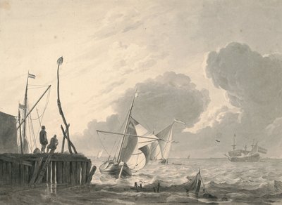 Harbor on the Sea in Gathering Thunderstorm by Ludolf Bakhuizen